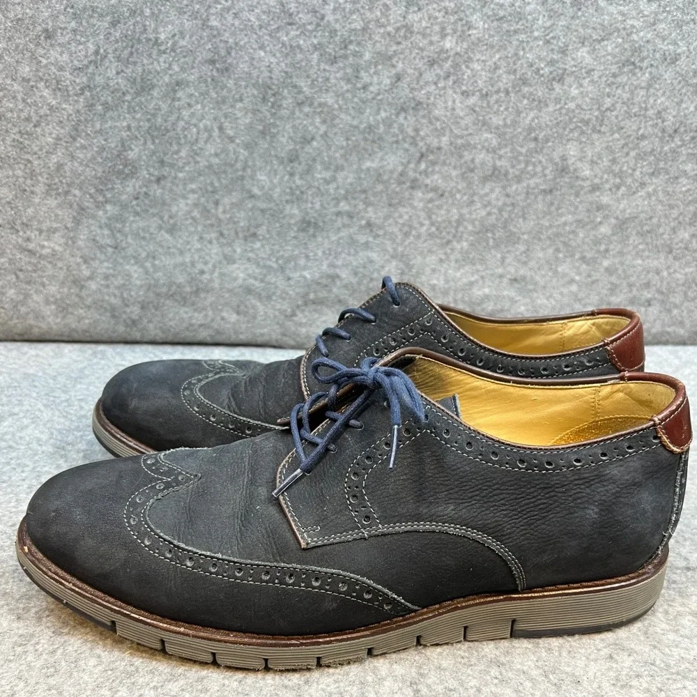 Johnston & Murphy Mens Navy Leather Wingtip Brogue Oxford Dress Shoes Size 11.5
